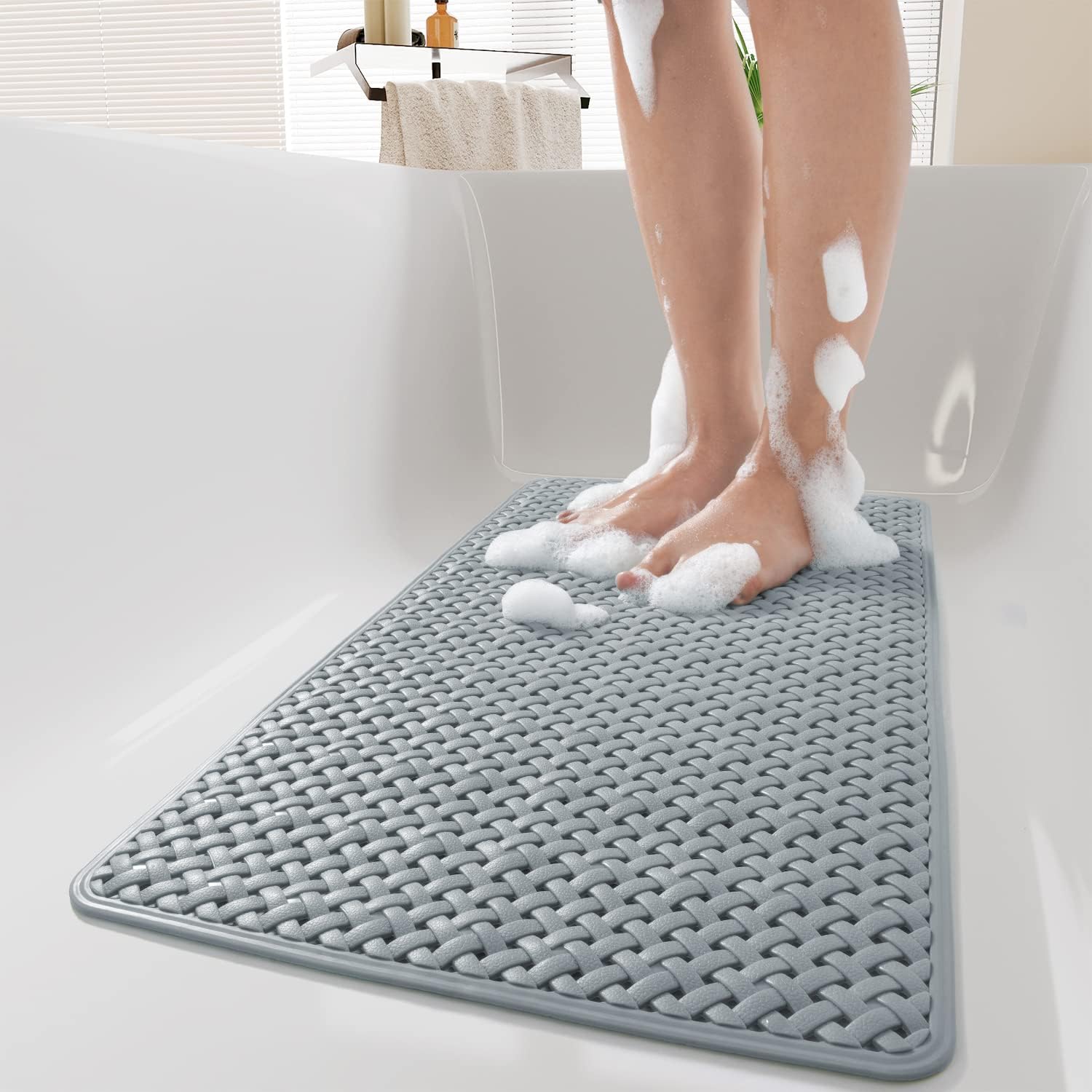 Bath Mat Non Slip Mat Non Slip with Suction Cups and Drain Holes (14"x27" Gray)