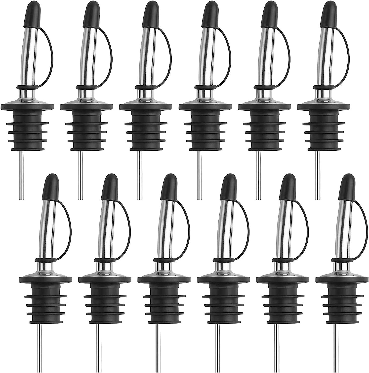 12 Pack Pour Spouts with Rubber Dust Caps for Liquor Bottles