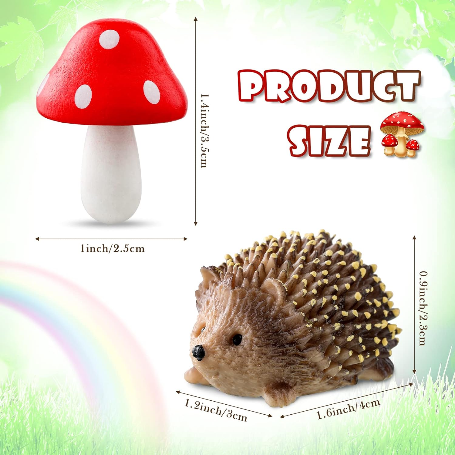 Fairy Outdoor Garden Animals Resin Hedgehogs and Wood Mushroom Miniature for Plant Pots Decor