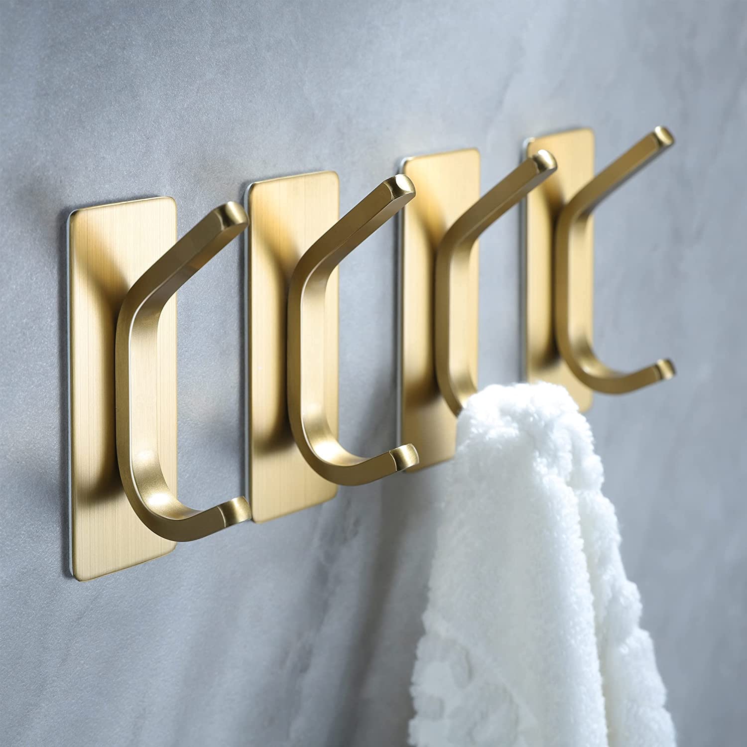 Hooks Adhesive Towel Brushed Gold Wall Hooks for Hanging Coat, 4-Packs, Stainless Steel