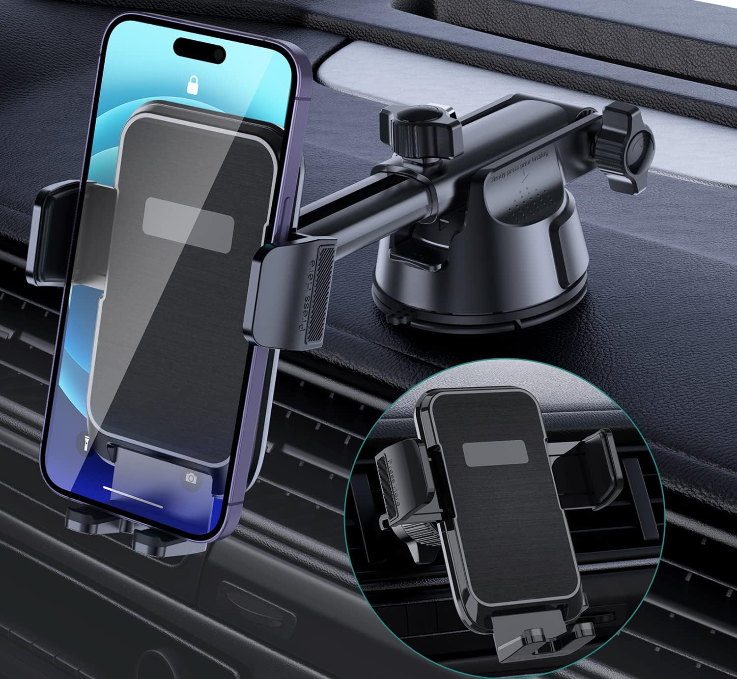 Car Phone Holder Mount, 3 in 1 Universal Phone Mount for Car Dashboard Windshield Air Vent Hands Free