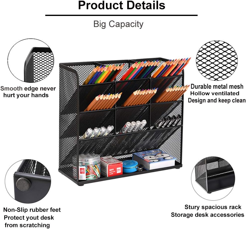 Desk Organizer Mesh Storage Rack for School Home Office Art Supplies, Black