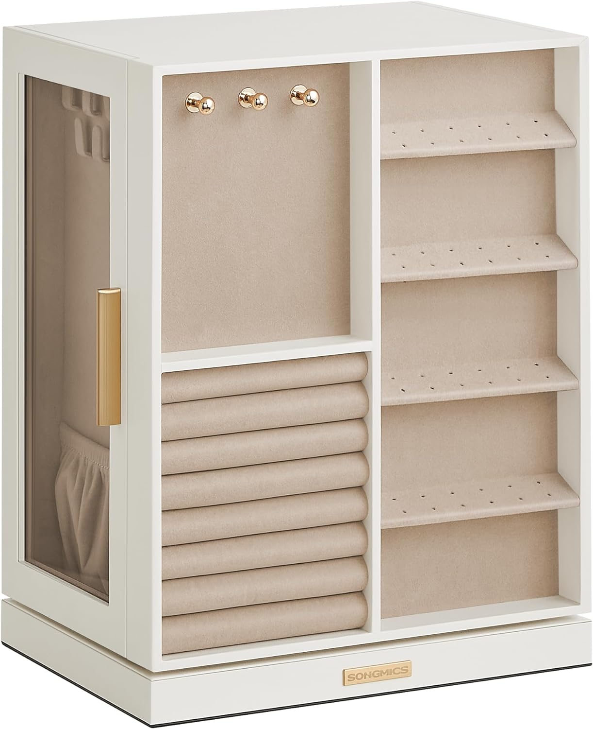 Jewelry Organizer Storage Case with 5 Drawers, 360 Rotating Organizer, Jewelry Storage, Open Design, Cloud White