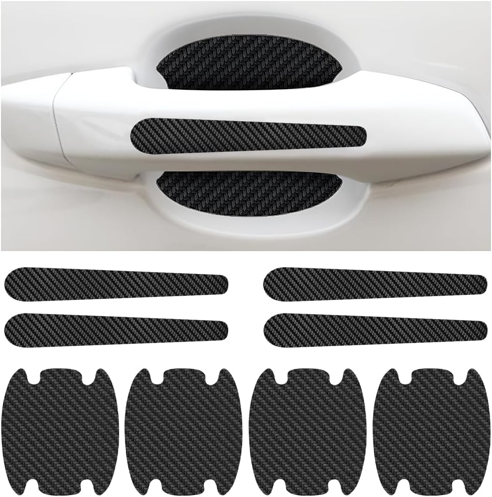 Universal Car Door Handle Bowl Sticker 8PCS, Carbon Fiber Anti-Scratches Protectors, Black