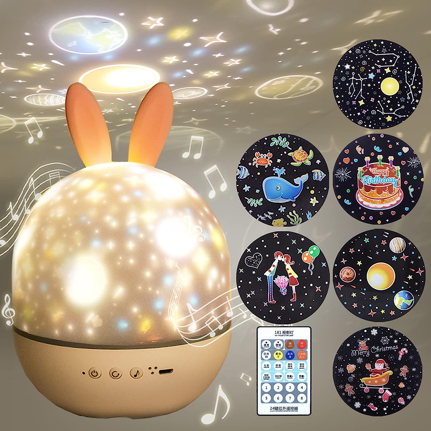 Night Light Projector Starry Nightlight with Remote Control, 6 Films, USB Rechargeable
