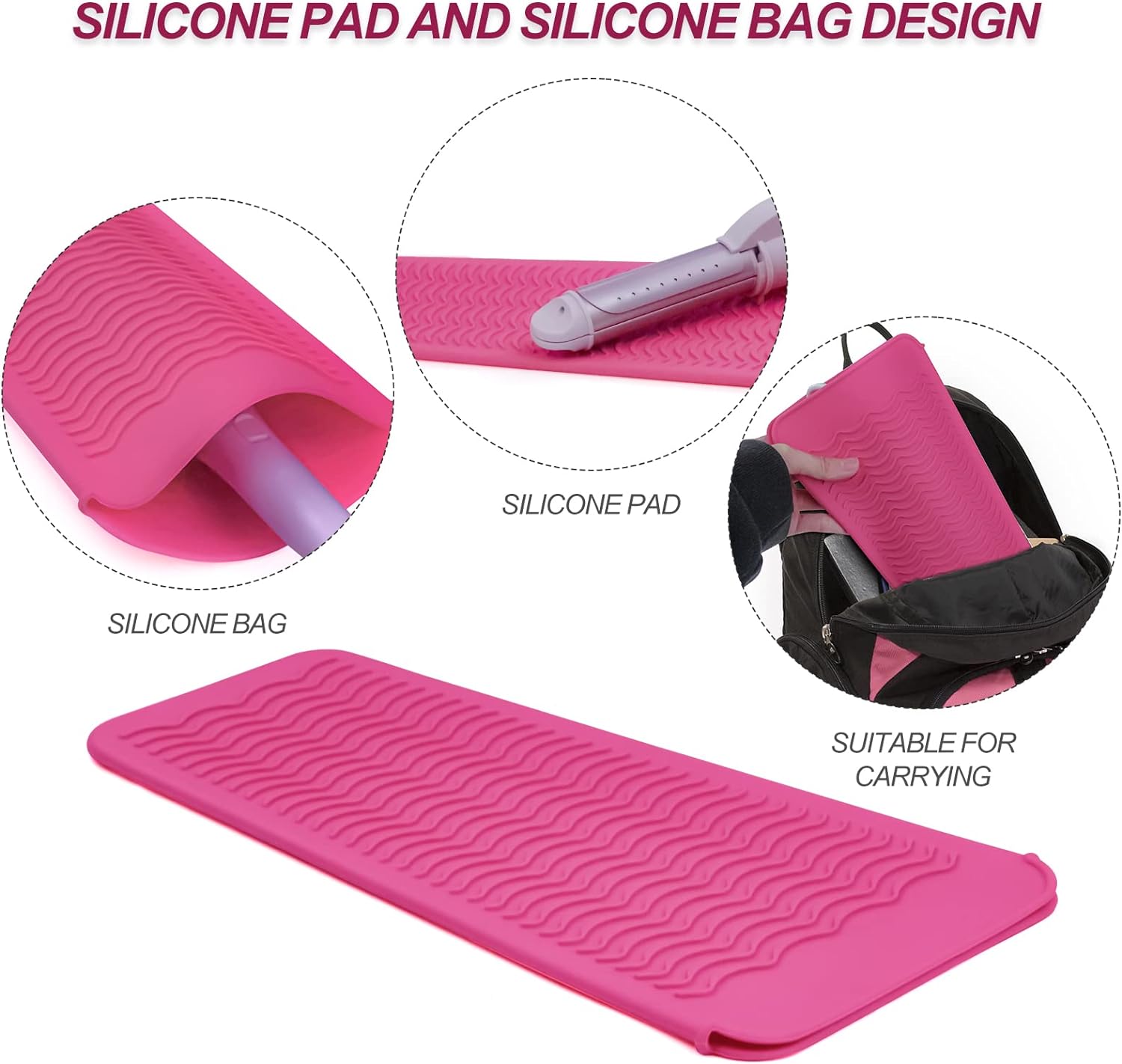 Silicone Heat Resistant Mat Pouch for Hair Straightener Iron, Pink