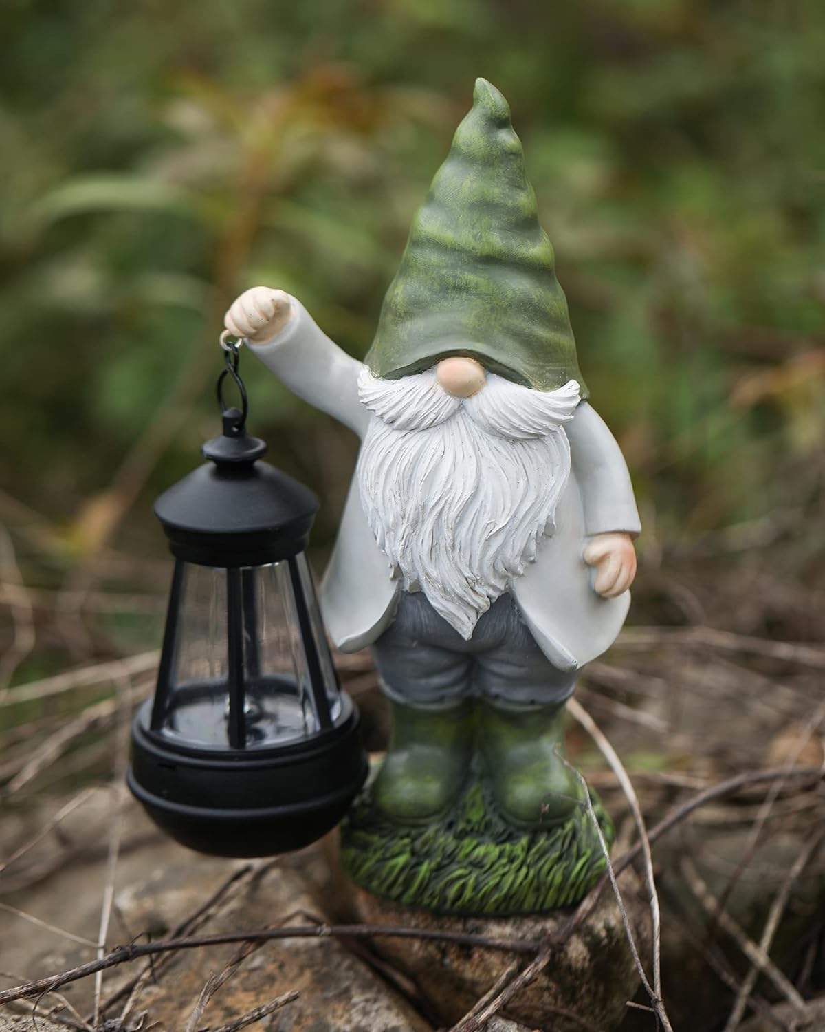 Solar Garden Gnomes Outdoor with Holding Vintage Lantern for Outside, Yard, Lawn, Patio