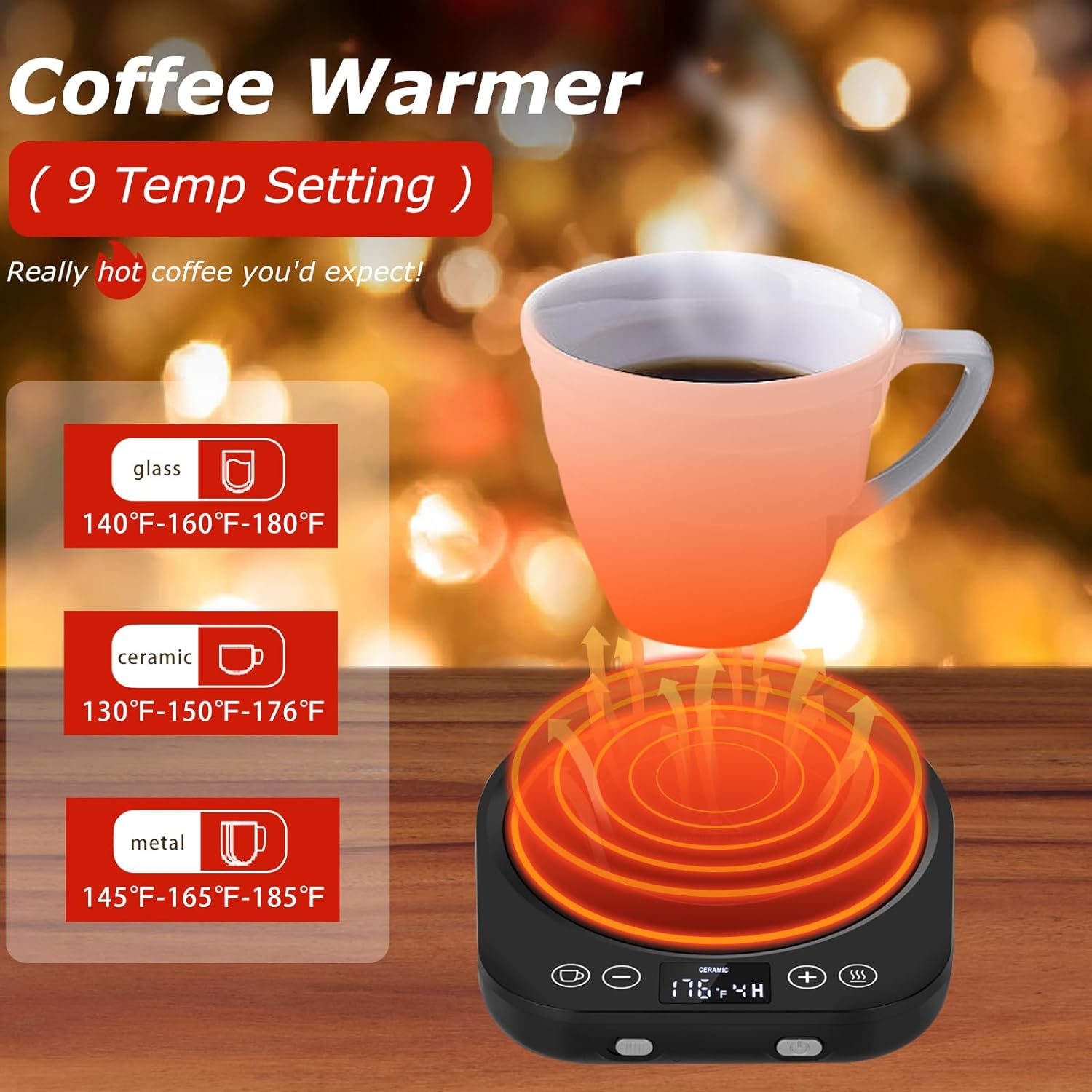 Candle Mug Warmer Electric Induction Coffee Mug Warmer with 9 Temp Settings and Auto Shut Off