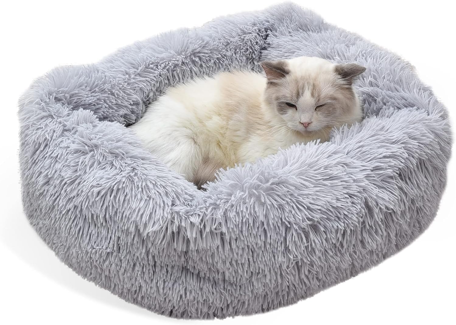 Cat Bed for Indoor Cats 22" Anti-Slip & Waterproof Bottom Cushion (22 x 18 x 7 inch, Grey)