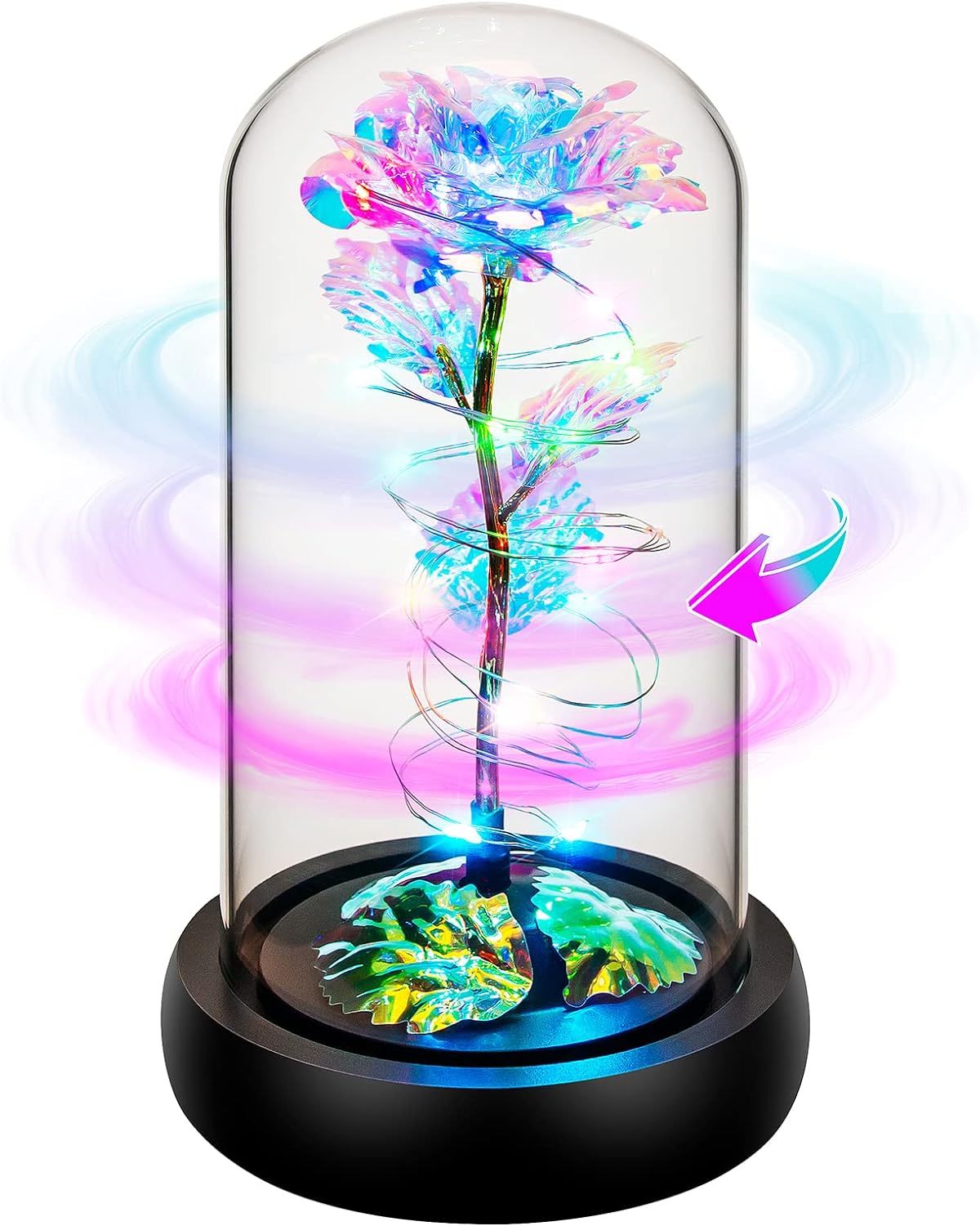 Light Up Rose in Glass Dome for Women Valentines Day Gifts