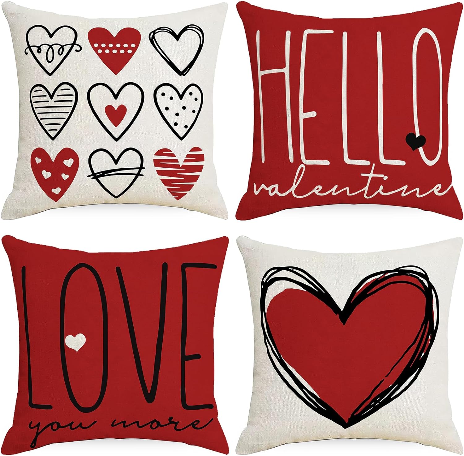 Valentines Pillow Covers 18" Set of 4 Throw Pillow Covers Valentines Decor Set