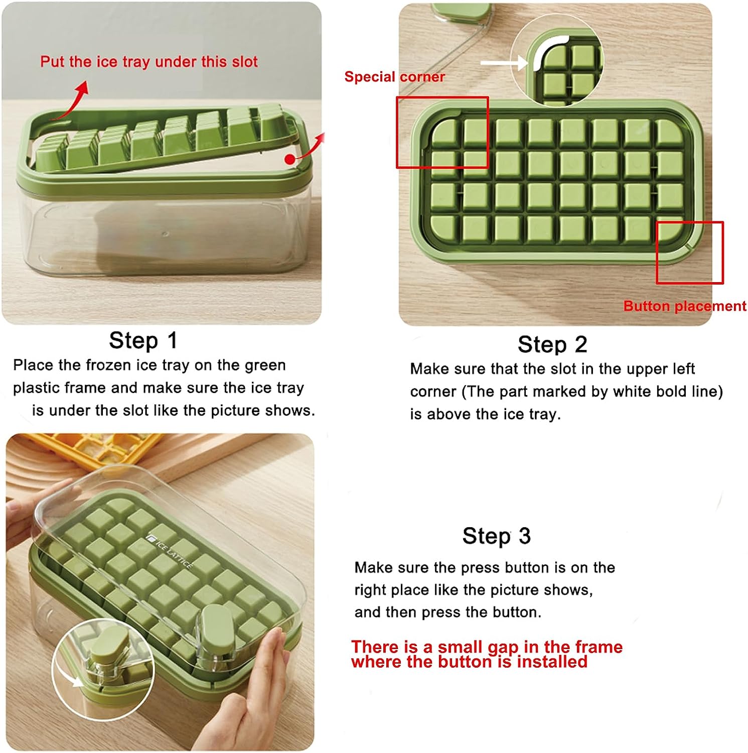 Ice Cube Tray with Lid and Bin, 2 Pack for Freezer, Green