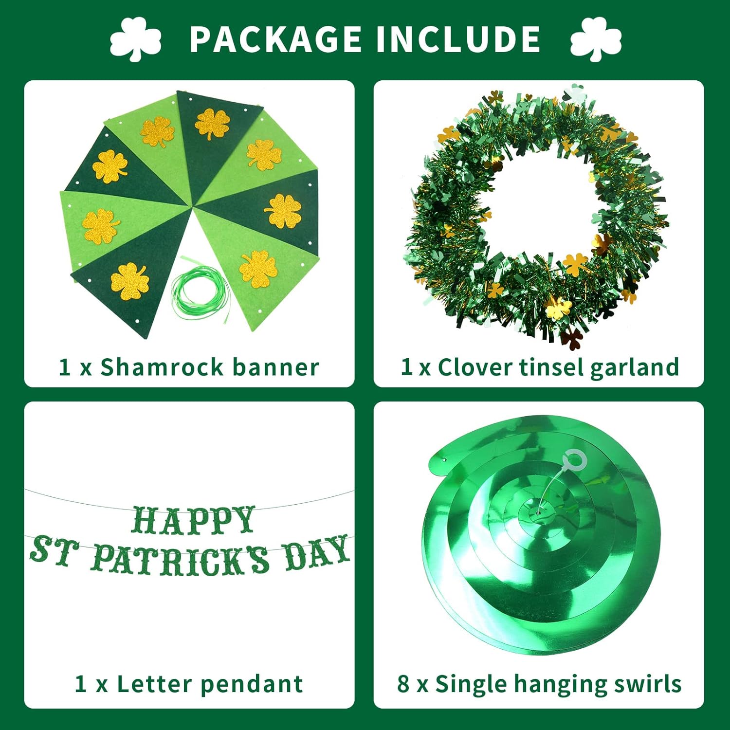 St Patrick's Day Accessories for The Home with Banner Garland Hanging Shamrock Swirl