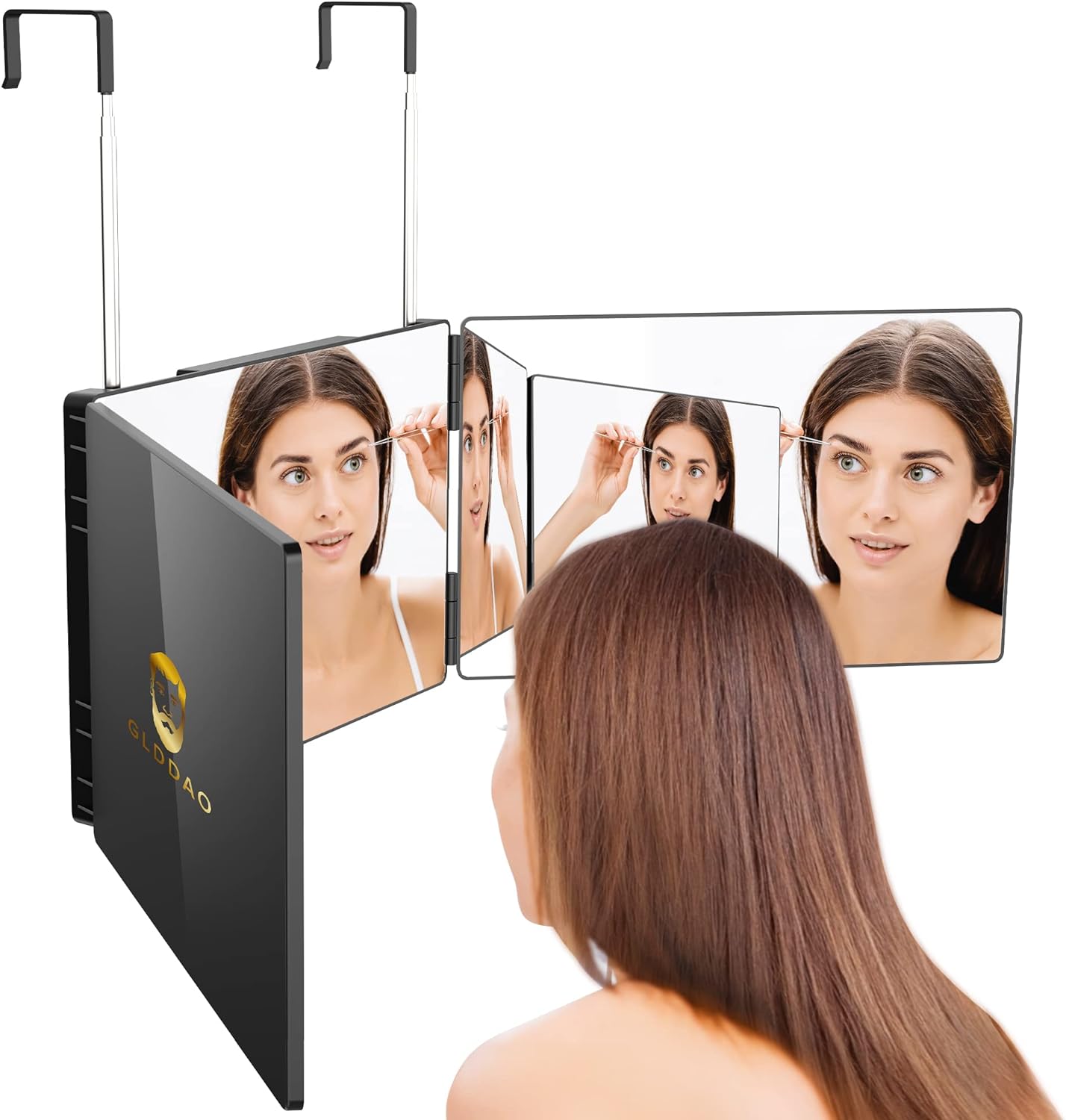 360 Trifold Barber Mirrors 3 Sided Makeup Mirror Used for Hair Coloring, Braiding, DIY Haircut Tool are Good Gifts (Black Without LED)