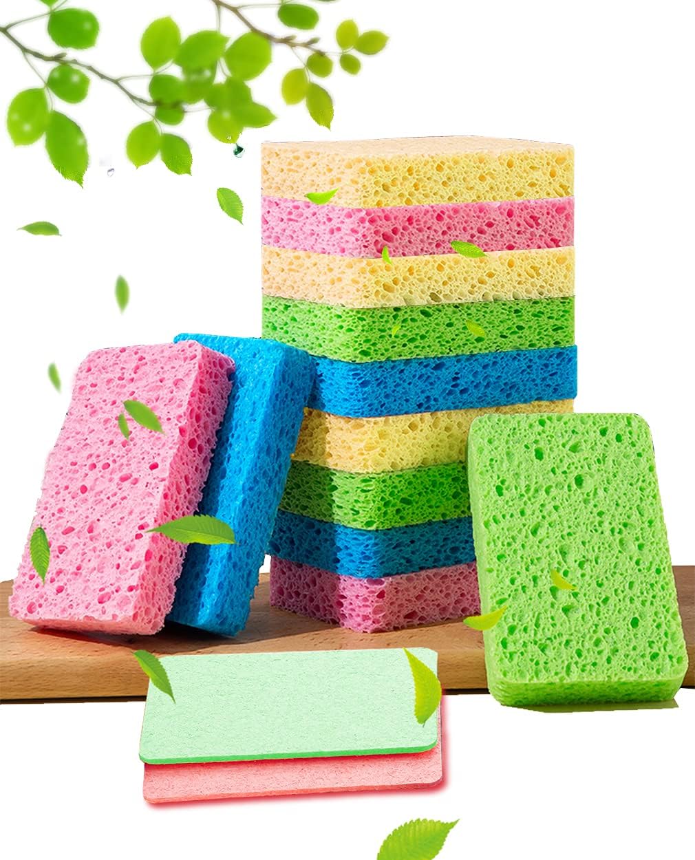 Kitchen Sponges 12 Pieces Compressed Cellulose Sponges Non-Scratch Natural Dish Sponge