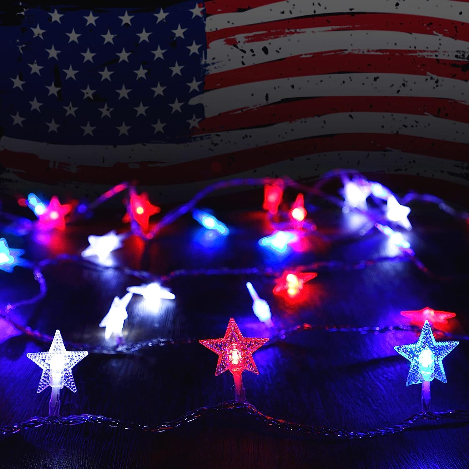 4th of July 100 LED Star String Lights, Plug in Fairy String Lights Waterproof