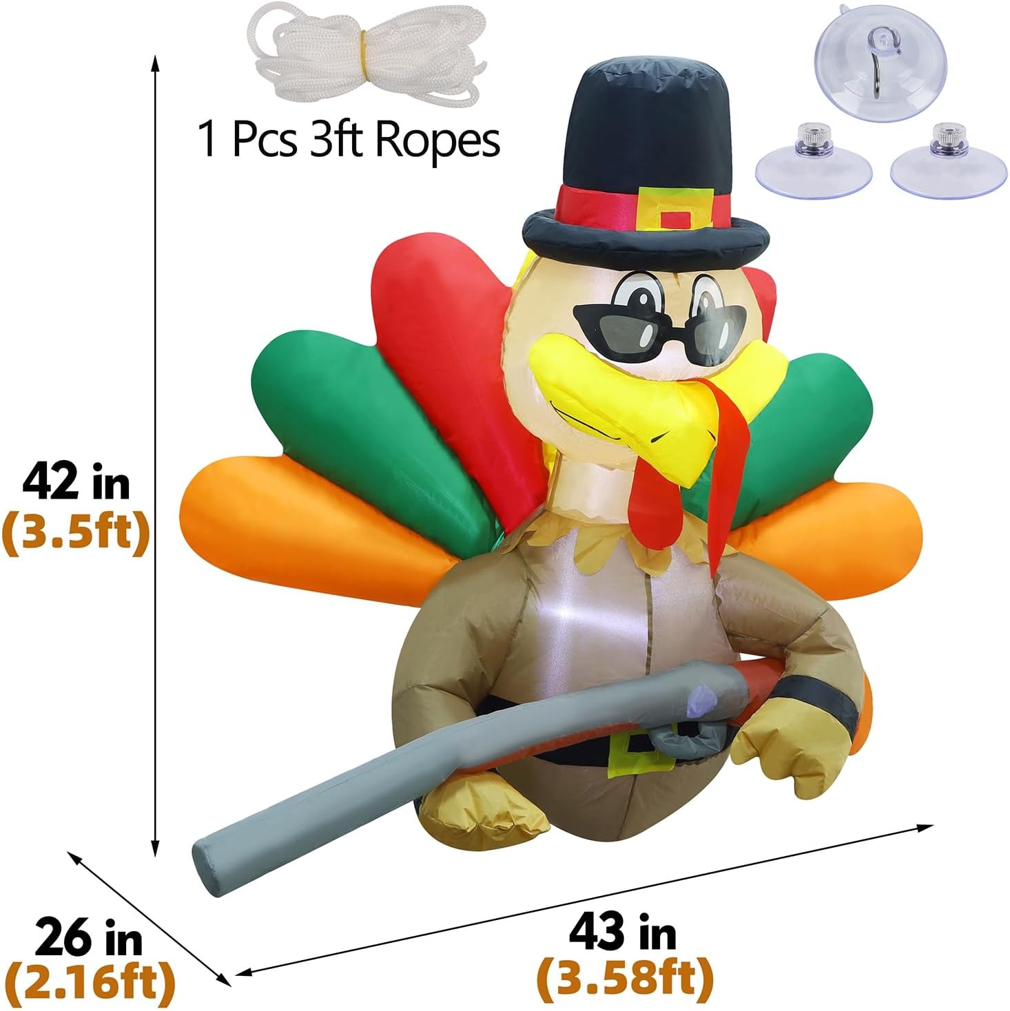 Inflatable Turkey 3.5FT Light Up Fall Turkey Soldier Blow up Thanksgiving Decor