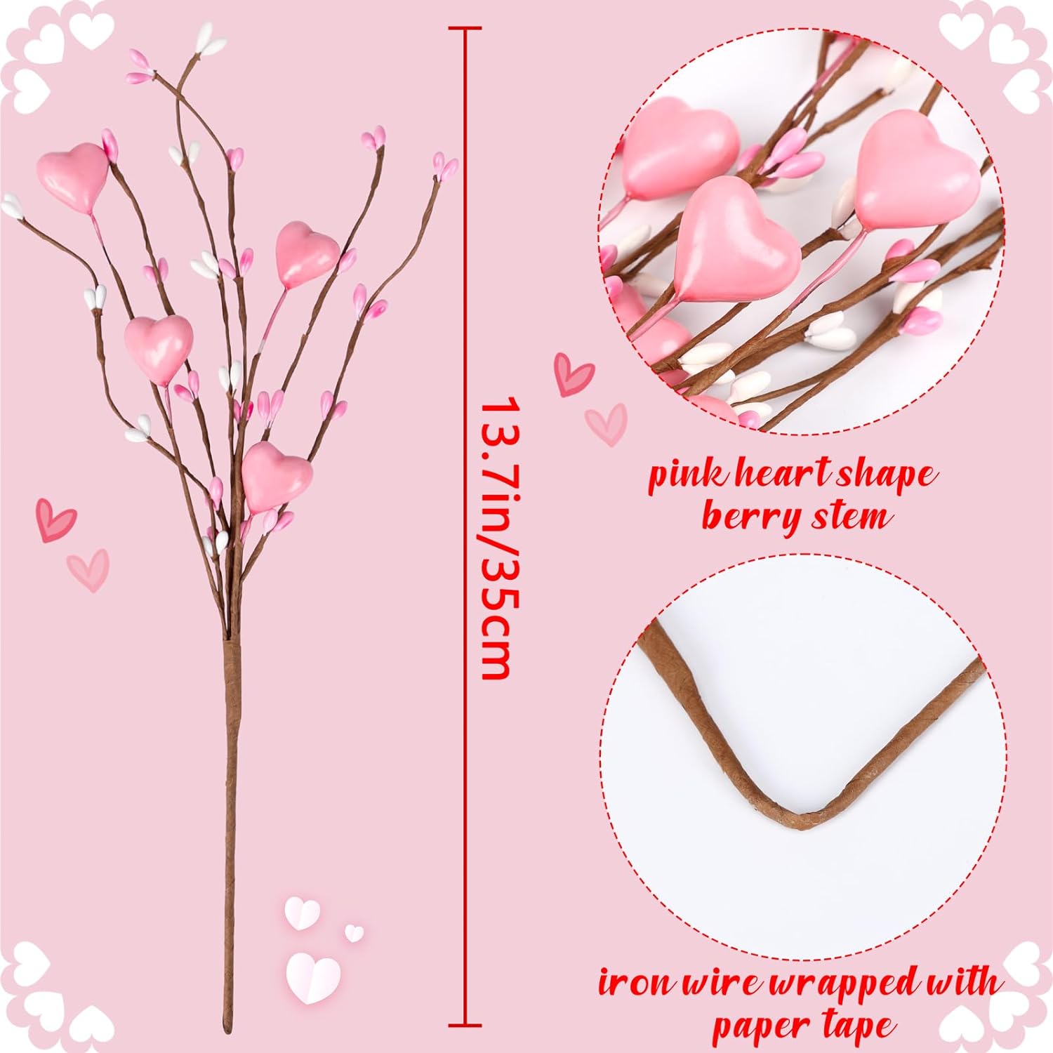 12 Pieces Valentines Day Decor Pink Berry Stems