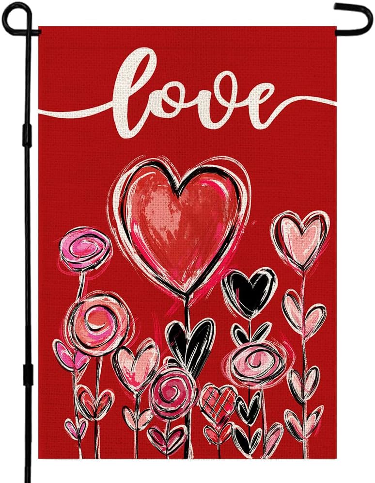 Valentine Day Garden Flag Vertical Double Sided Burlap (12" X 18")