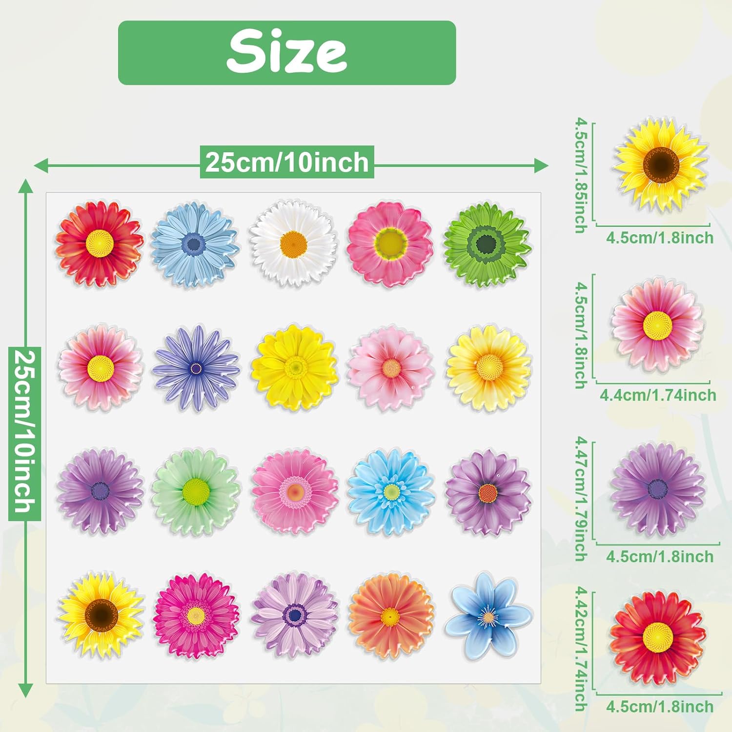 Spring Flowers Thick Gel Cling Sunflowers 20 Pieces, Window Gel Clings Decals Stickers (Sunflowers)