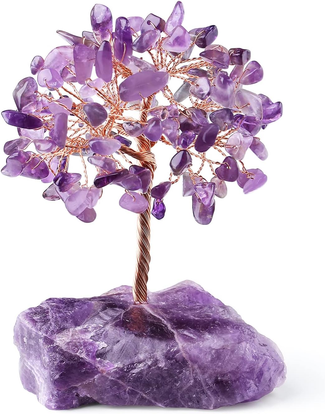 Amethyst Healing Crystal Tree Gemstone Stone Base Copper Wire Tree Life Money Trees (Purple)