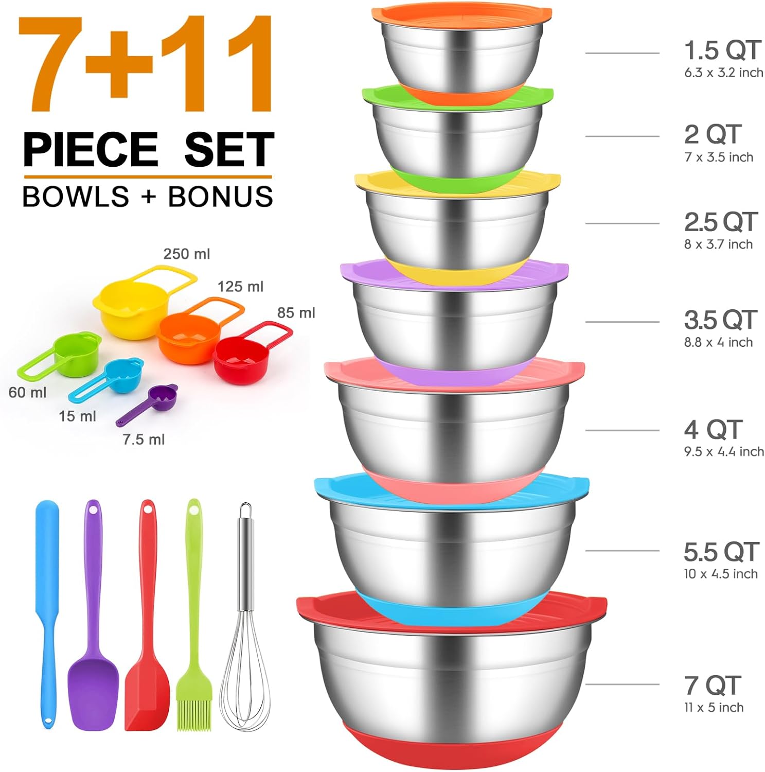 Colorful Mixing Bowls 18 Pieces Stainless Steel Nesting Colorful Mixing Bowls Set