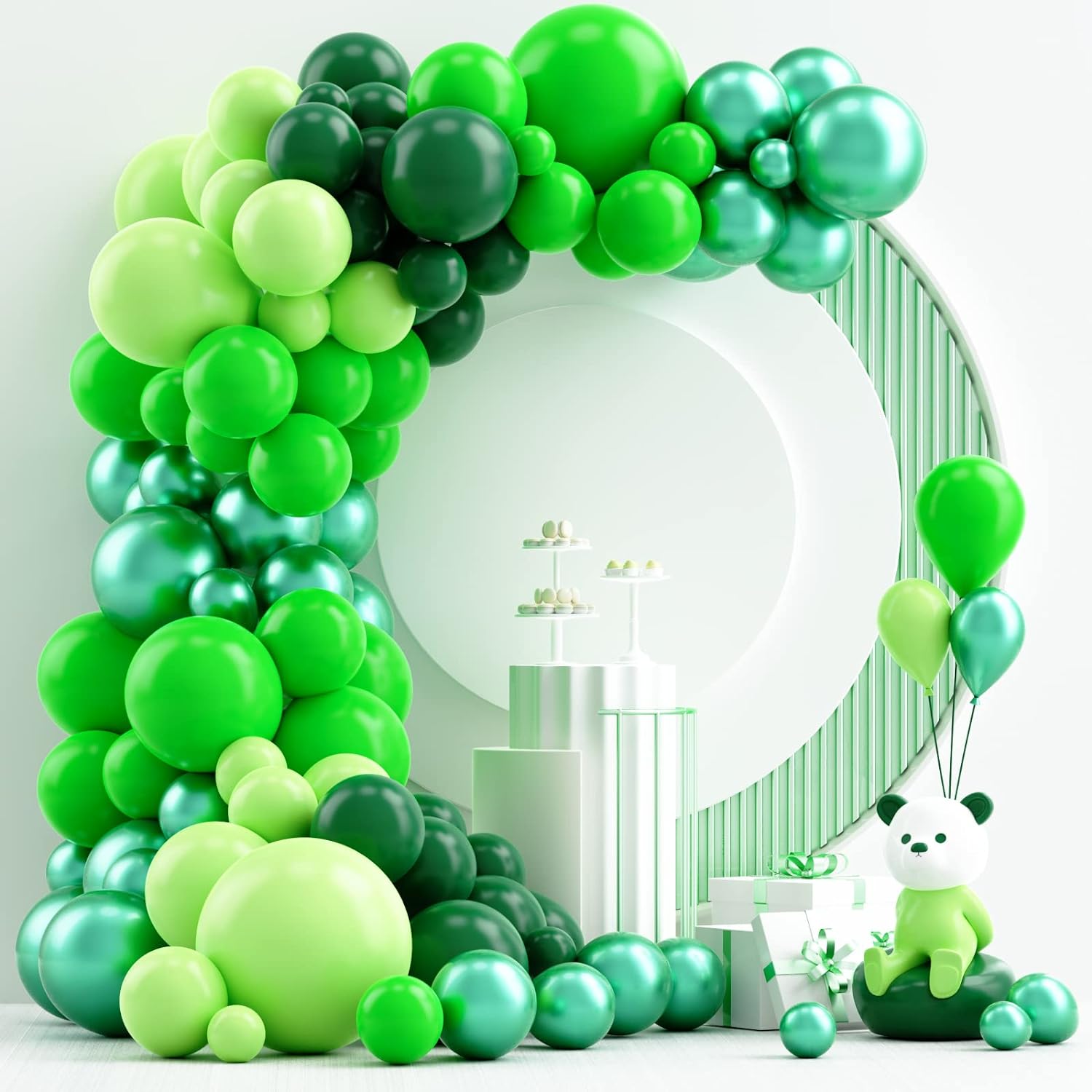 Green Balloons Garland Arch Kit 124PC Different Size Emerald Green Lime Dark Green Metallic Green Balloons for Christmas Festival Picnic Jungle Forest Party Decoration