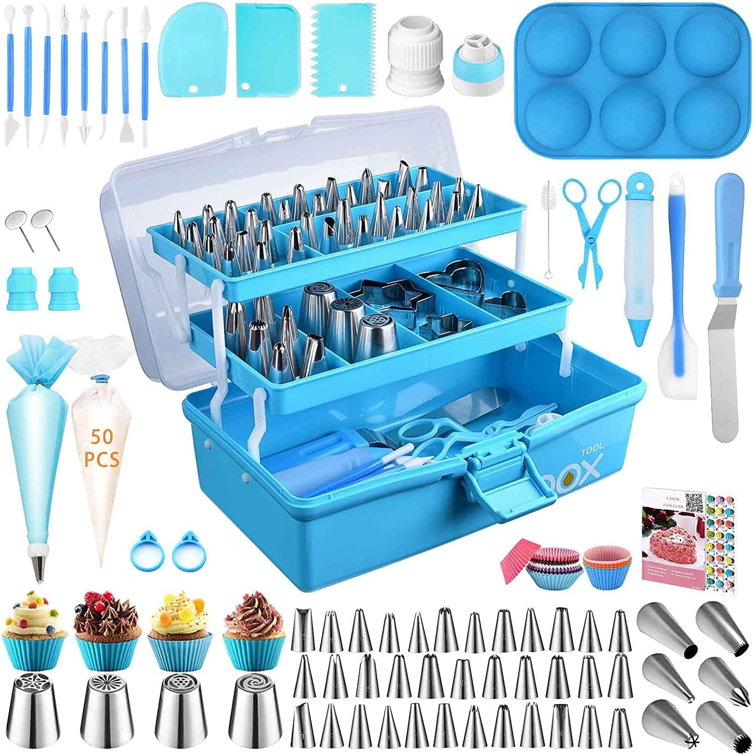 Cake Decorating Tools Supplies Kit 236PCS Baking Accessories with Storage Case, Blue