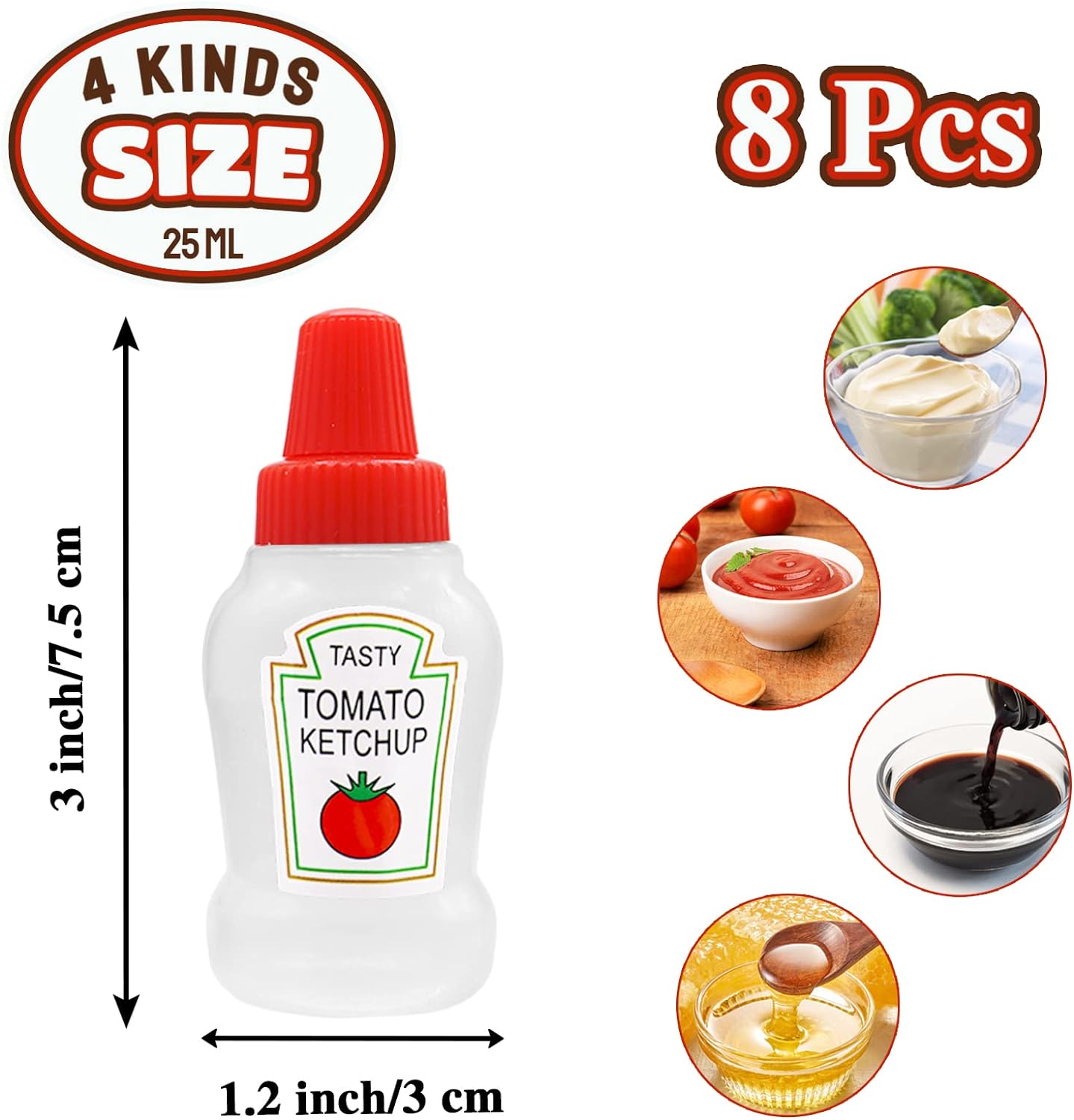 Plastic Portable Containers Mini Ketchup Bottles 25ML, 8 Pieces Condiment Squeeze Bottle