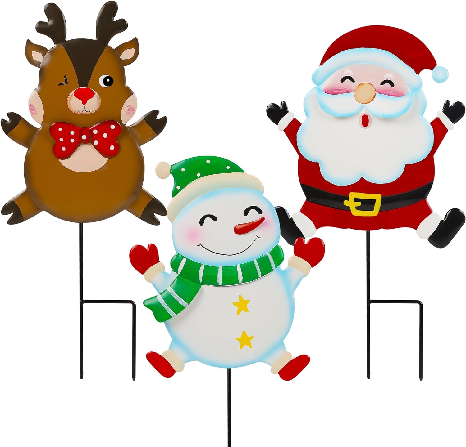 Christmas Decoration 3 Pack Snowman Santa Claus Reindeer Stakes for Holiday Yard Lawn Outdoor Decoration