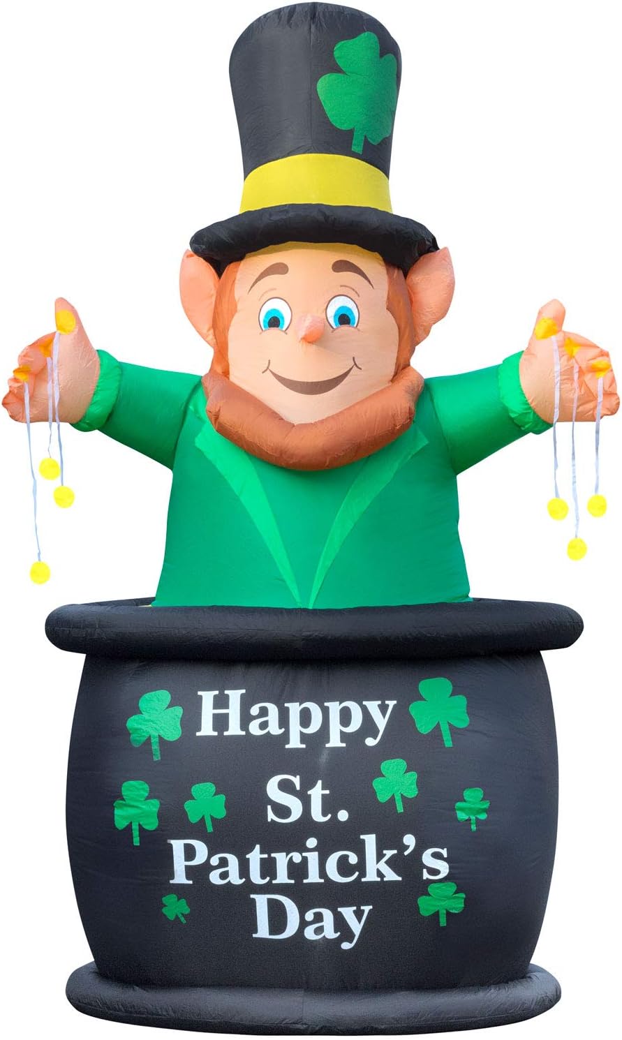 Leprechaun Pot of Gold 9FT Inflatable Blow Up Yard Decoration, Includes Built-in Bulbs, Tie-Down Points, and Powerful Built-in Fan
