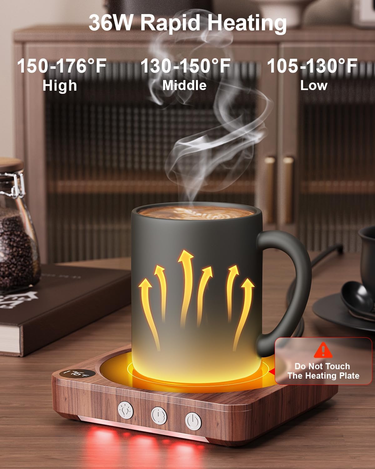 Coffee Mug Warmer for Desk with Temperature Display (Wood)