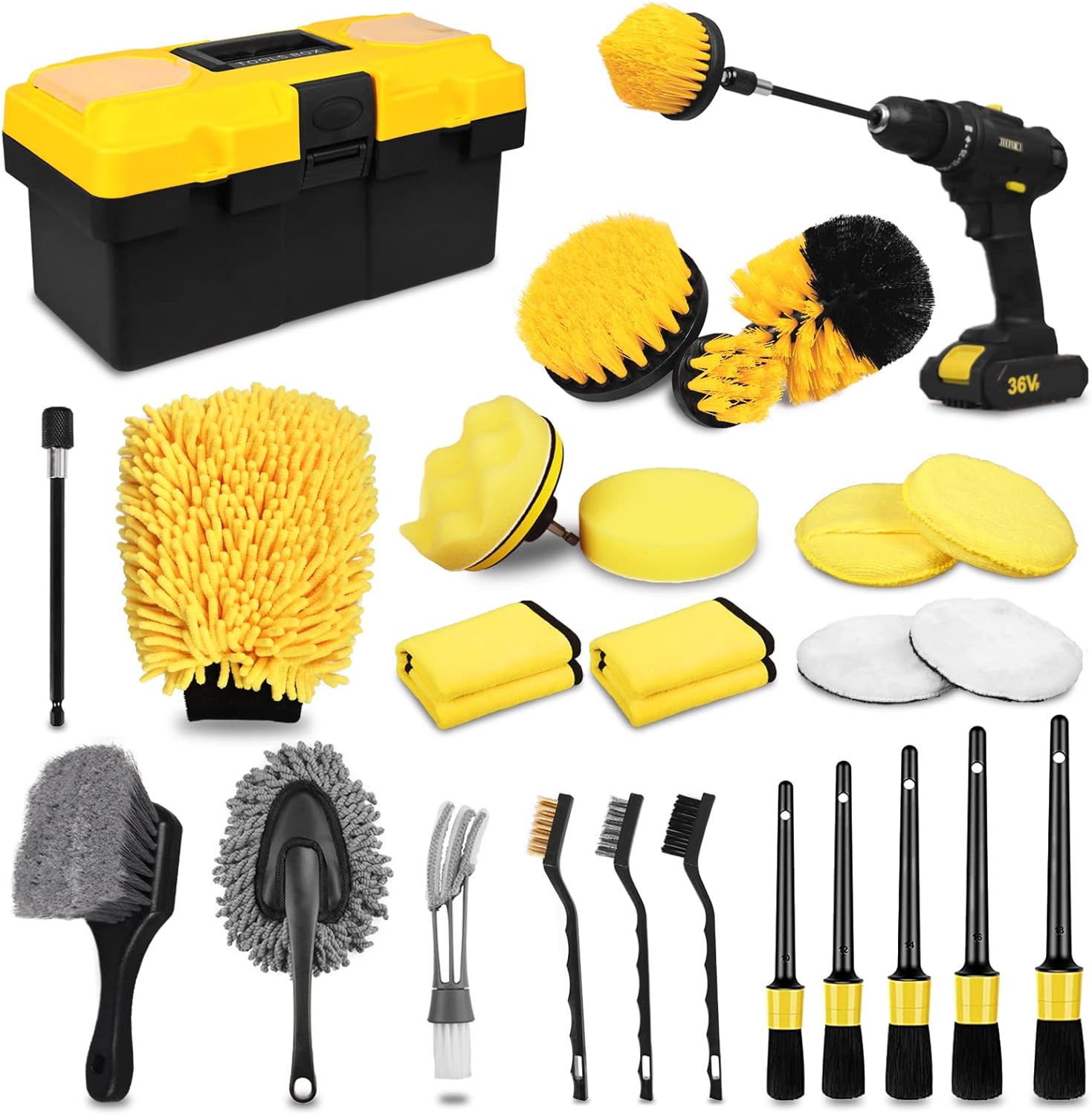 Complete 27-Piece Car Detailing Kit with Brush and Drill Attachments