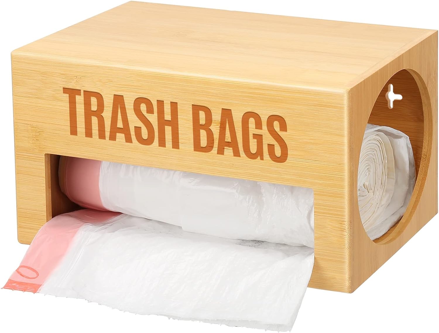 Garbage Bag Dispenser Roll Bamboo Holder Trash Bag Organizer for Kitchen