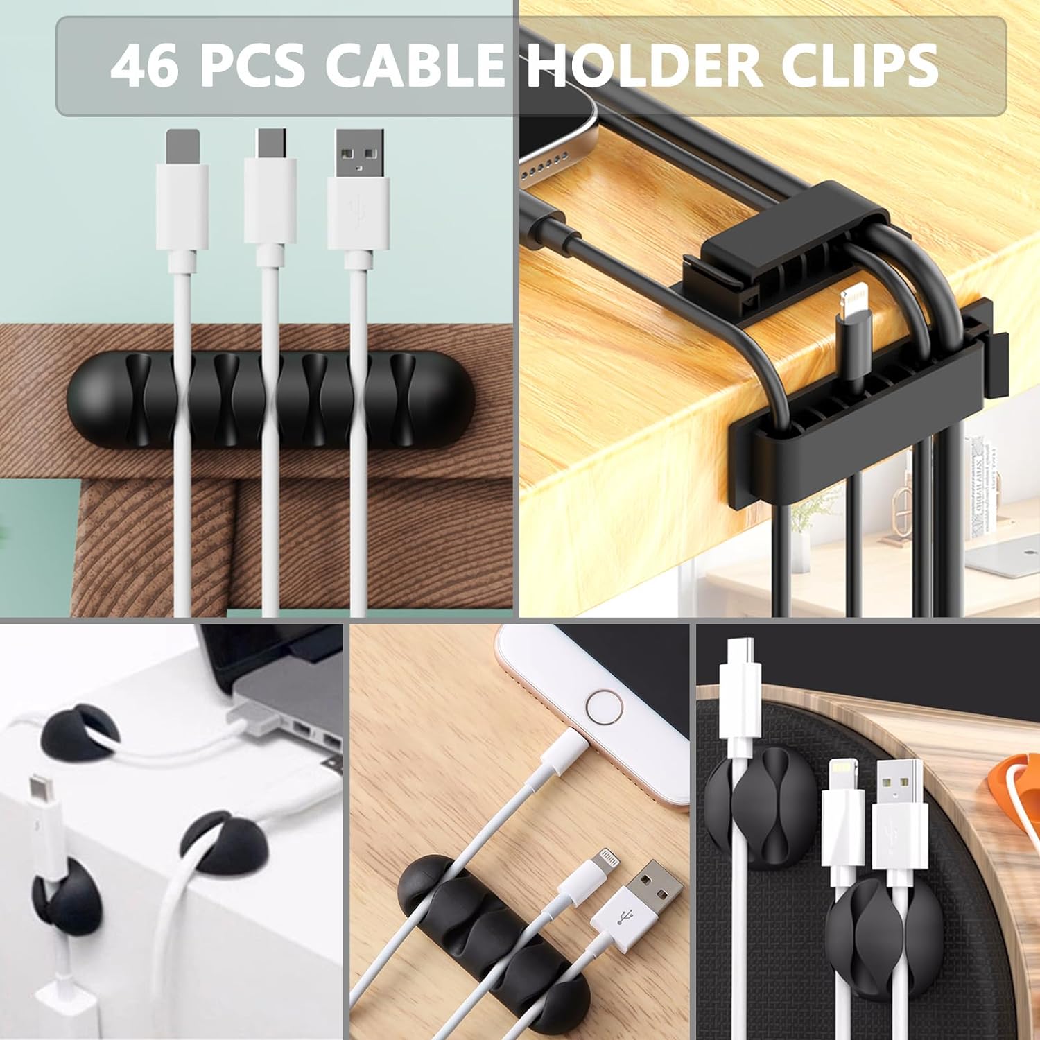 300PCS Cable Management Kit, 4 Cable Sleeve 35 Cable Clips with 11Cord Holders, 15 + 5Roll Cable Organizer Straps and 200 Fastening Cable Ties, 20 Cable Zip Tie Mounts