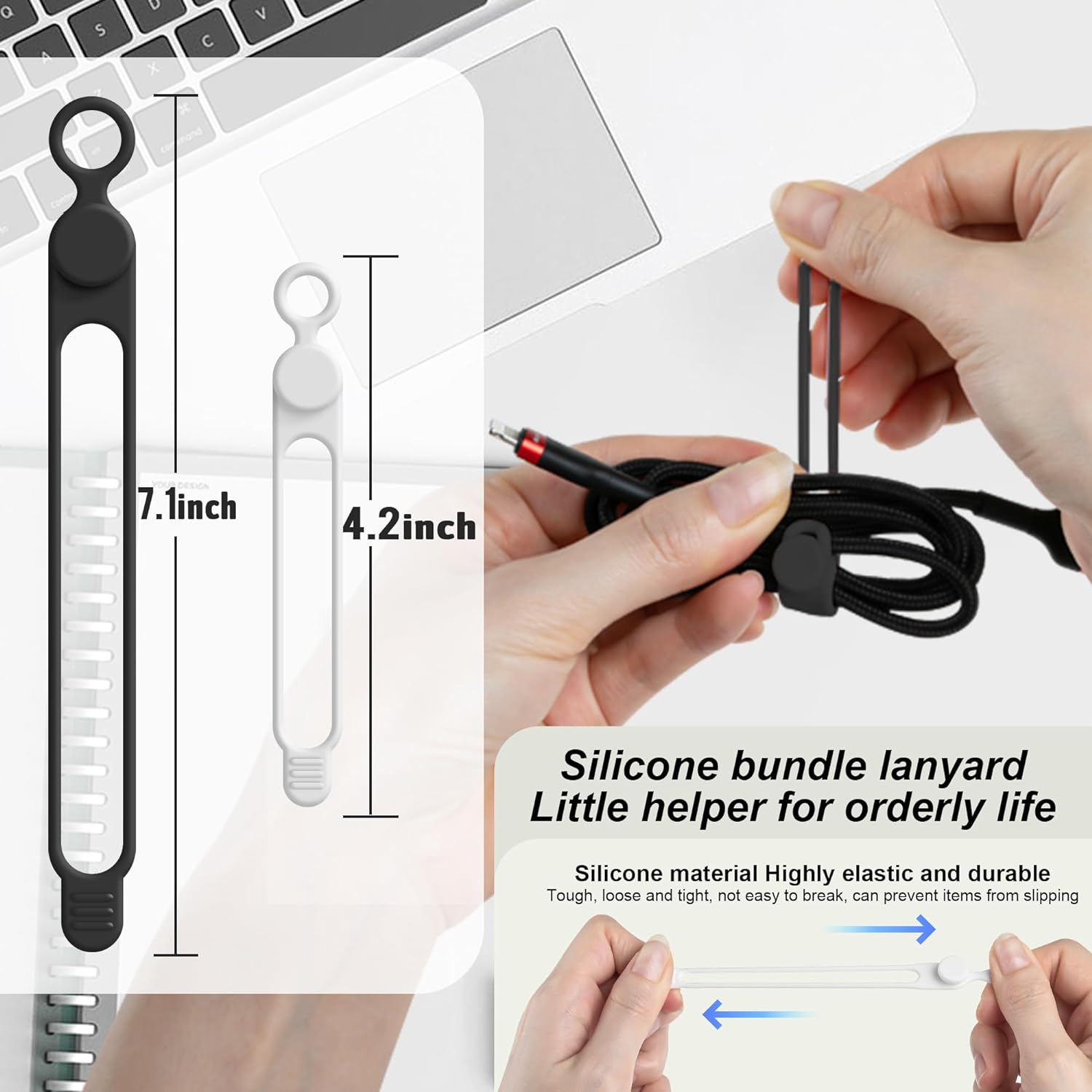 Cord Organizer Cable Management 16PCS Reusable Cable Organizer, Black and White (4.5" and 7.1")