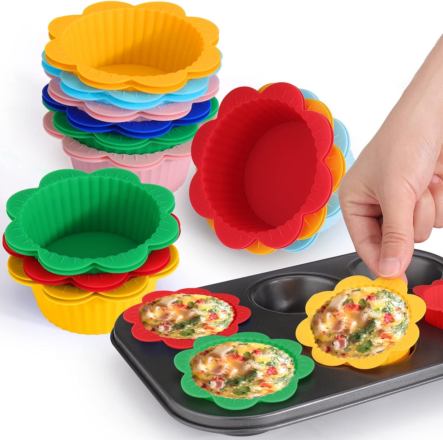 Silicone Muffin Liners with Tabs 24 Pieces Reusable Cupcake Liners for Steel Muffin Pan