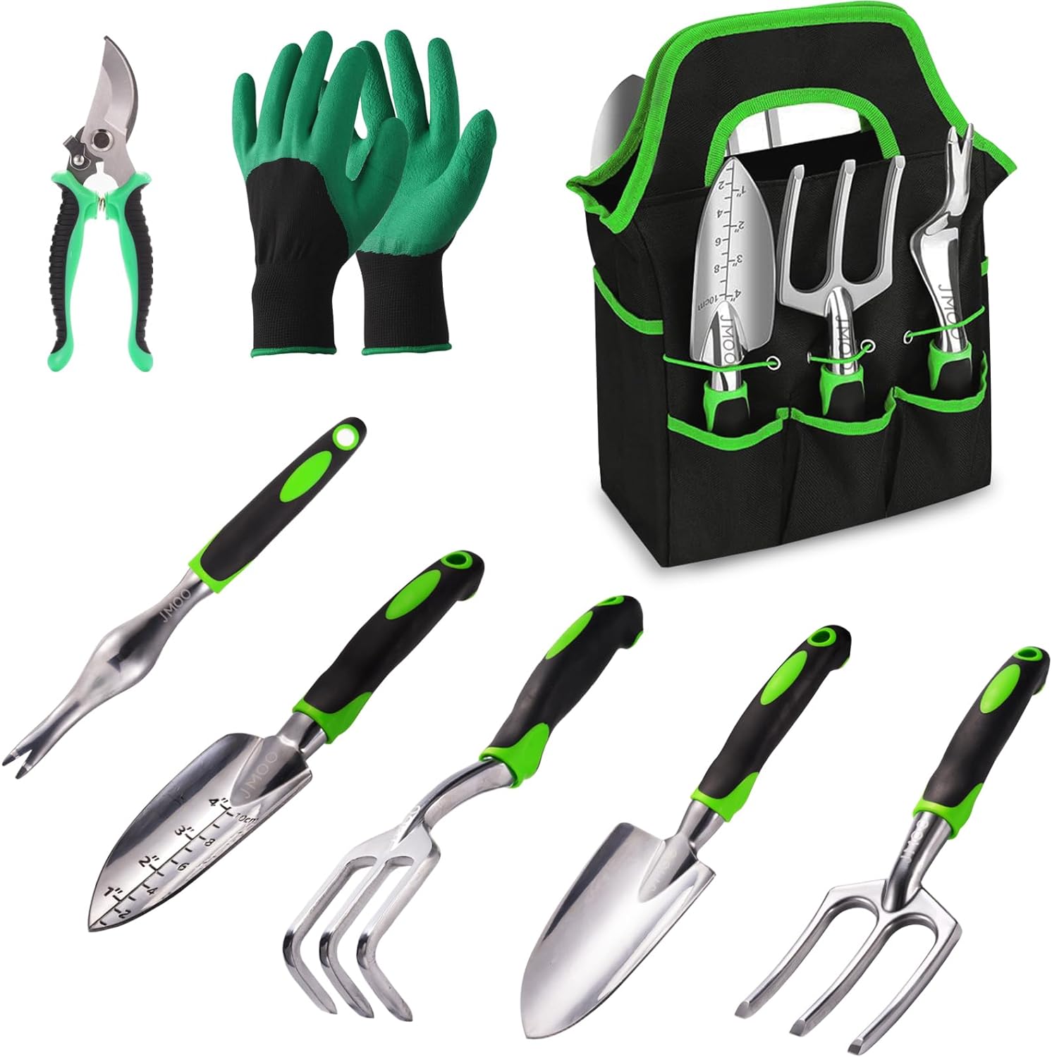 Garden Tool Set of 8, Heavy Duty and Lightweight Aluminium Alloy Gardening Hand Tools with Non-Slip Ergonomic Handle, Storage Tote Bag, Durable Gardening Tool Set