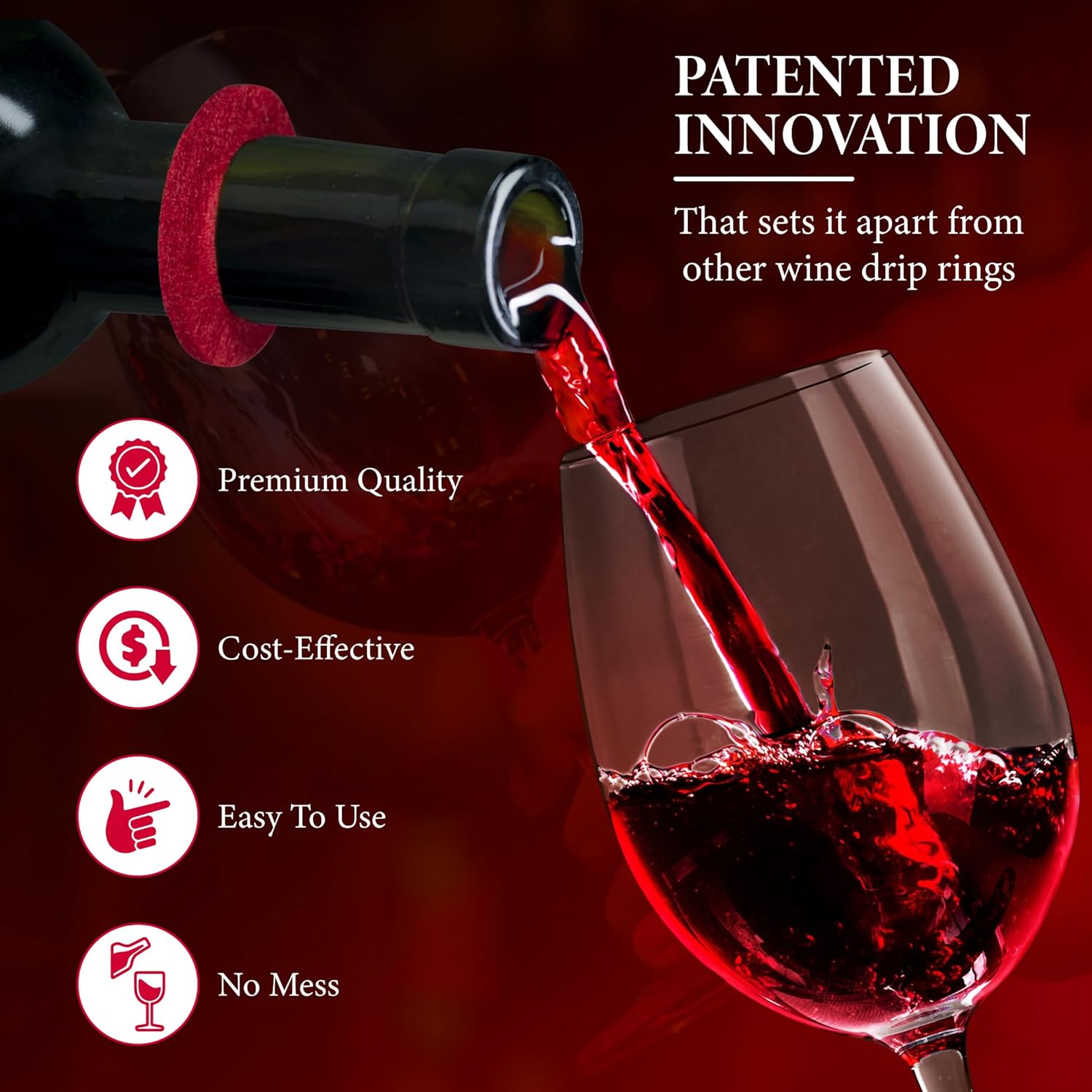 Wine Drip Ring Disposable 12 Pack Leak Stopper Accessories, Red