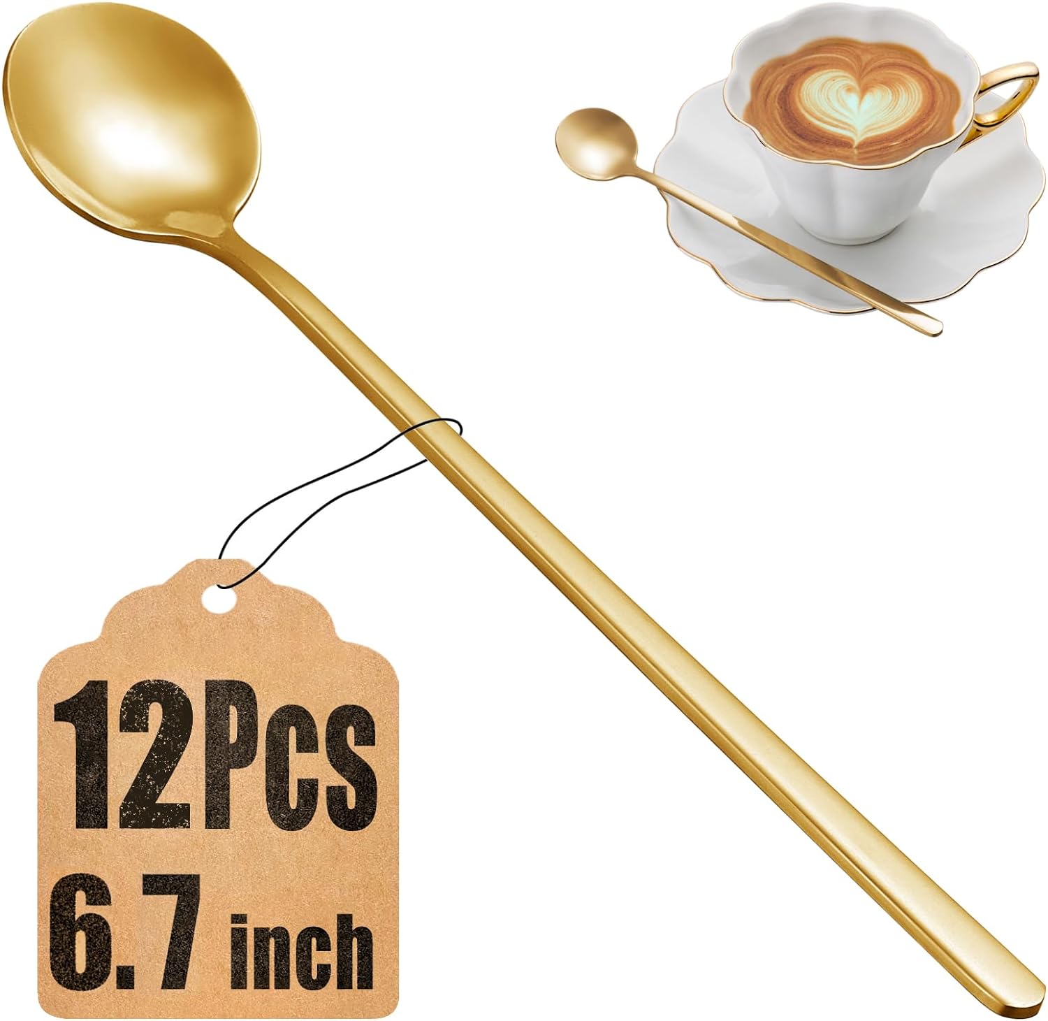 Coffee Spoons Set of 12, 6.7" Gold Tea Espresso Spoons Long Handle