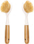 Kitchen Dish Brush 2 Pack Bamboo Handle Dish Scrubber Built-in Scraper, White