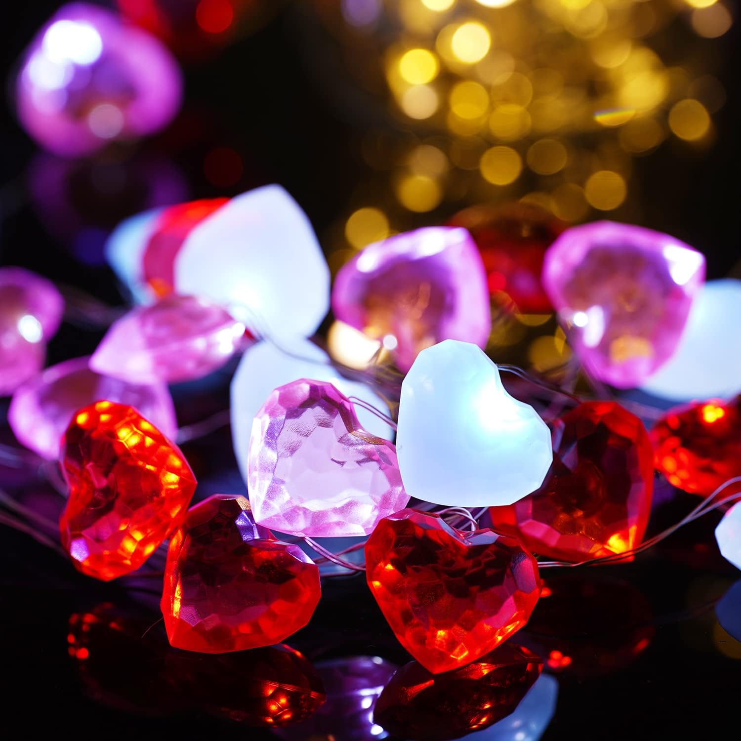 Valentine Day Decor 10FT 30 LEDs Heart Lights Twinkle Fairy String Lights Battery Operated with Remote (Red Pink White)