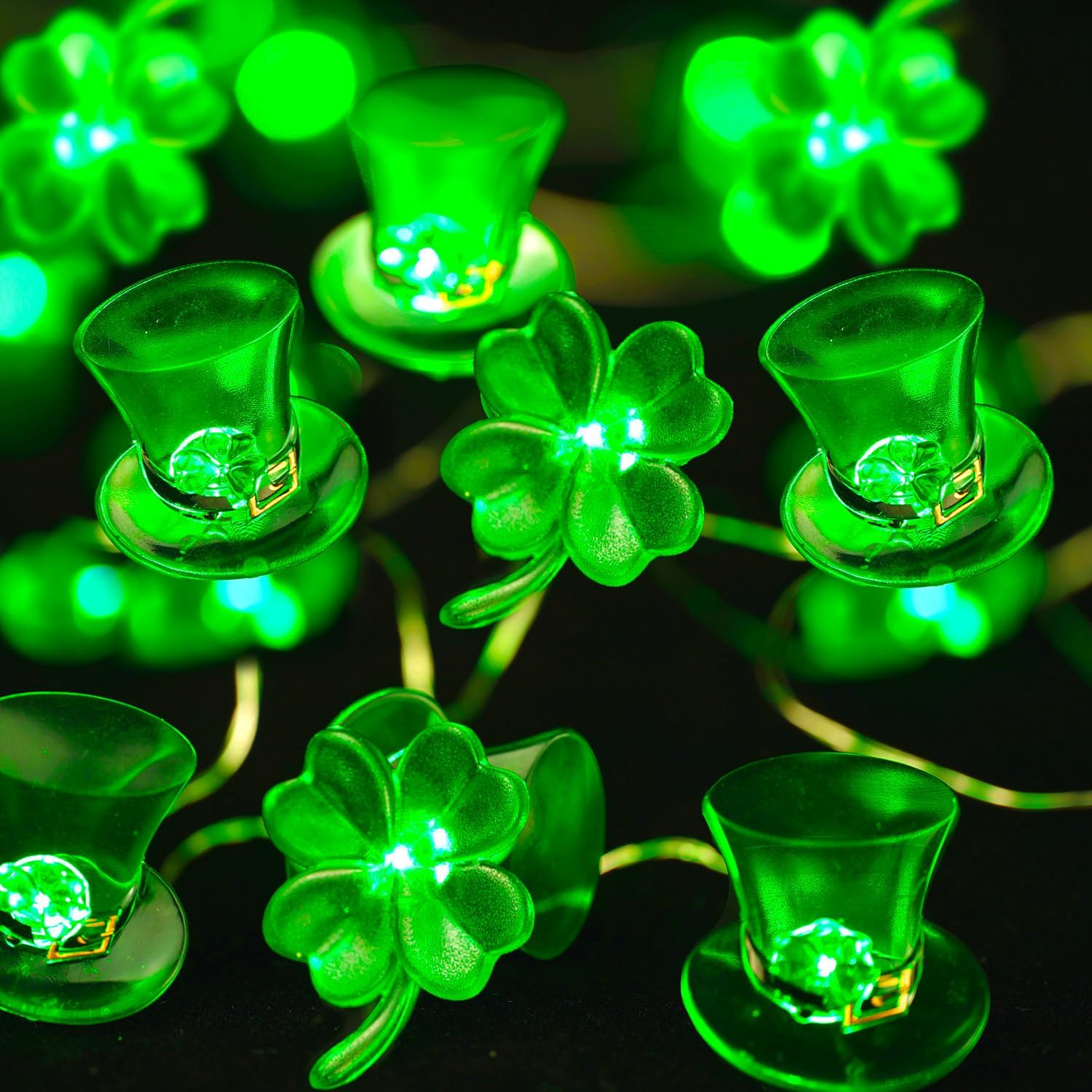 St Patrick's Day Leprechaun Top Hat 10FT String Lights 30 LEDs Lucky Clover Fairy Lights Battery Operated Lights