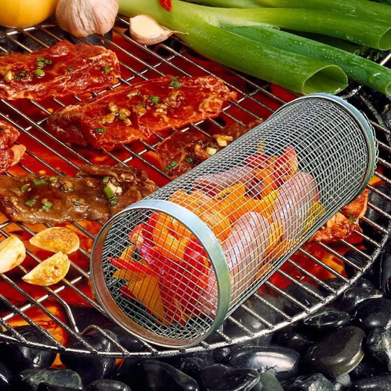 Grill Rolling Basket Stainless Steel Effortless Grilling & Easy Cleanup (1 Pc)