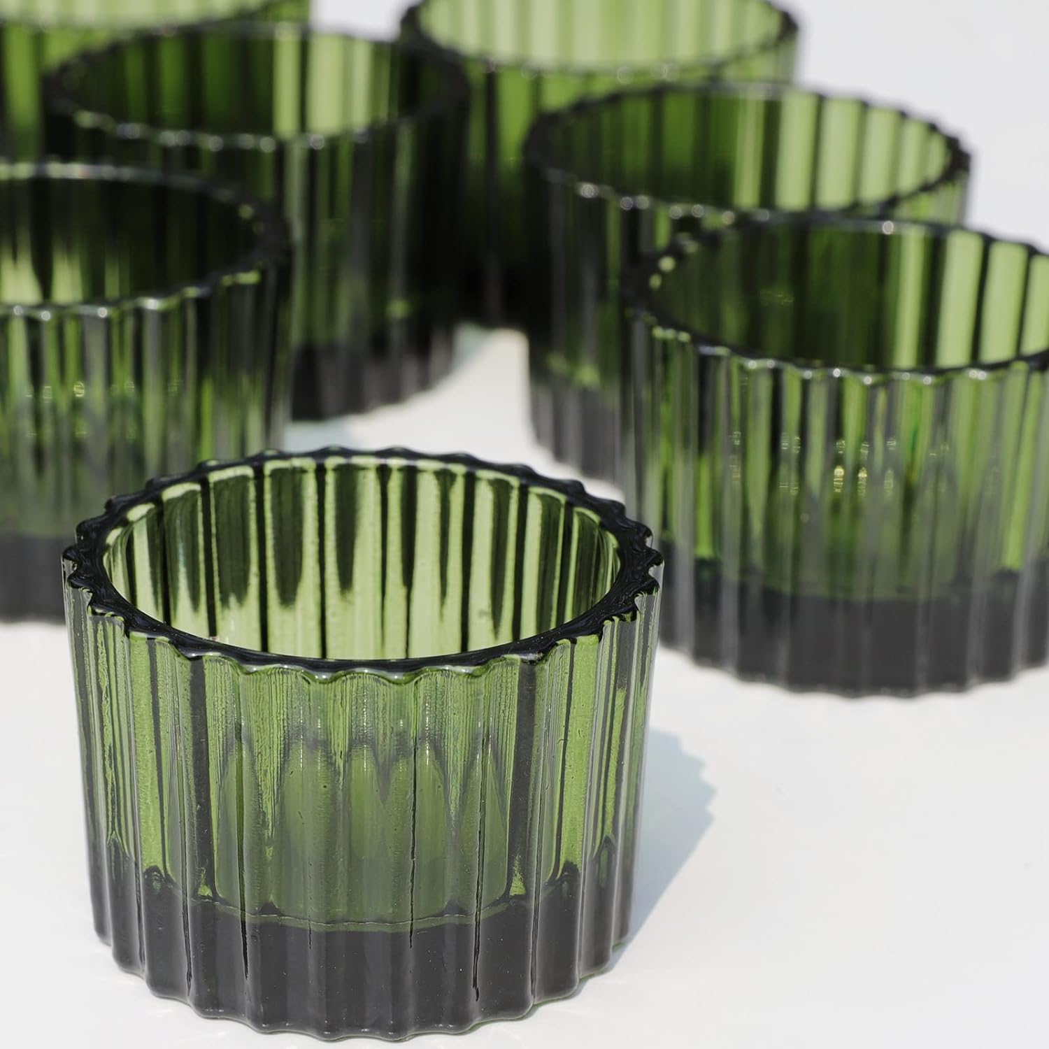 Candle Holder Green 24 Pieces for Christmas Decorations, Ribbed Glass Tealight Candle Holder for Wedding