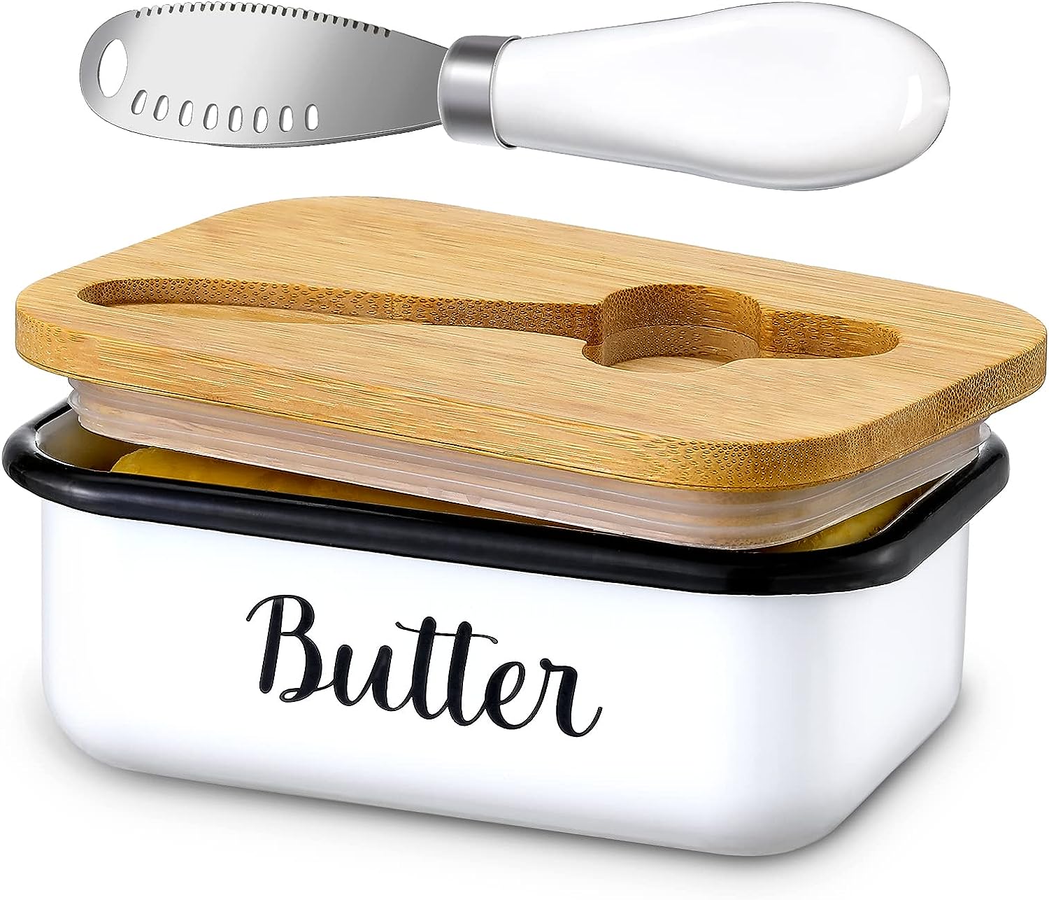 Butter Dish with Lid and Butter Curler Knife for Countertop with High-quality Double Silicone Sealing, for Kitchen Farmhouse Decor