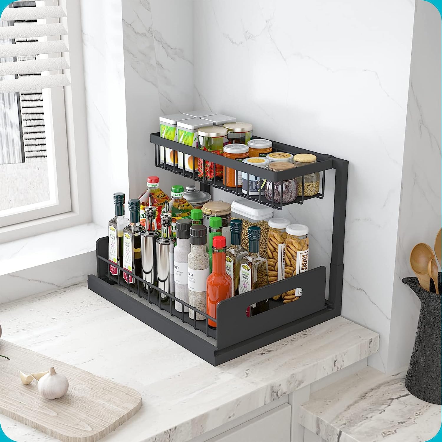 2 Tier Under Organizer Sink Cabinet Storage for Kitchen Bathroom Cabinet