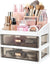 Cosmetic Display Cases Organizern for Vanity Skin Care Brushes Eyeshadow Lotions Lipstick Nail Polish (2 Black Drawer)