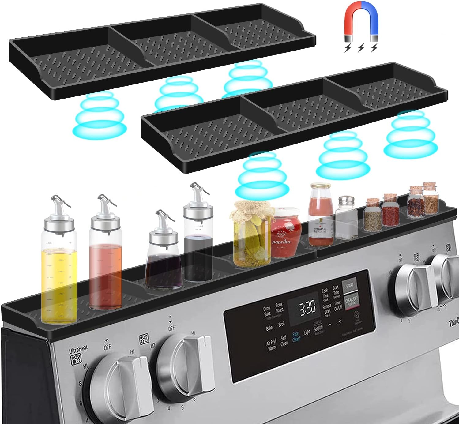 Stove Top for Silicone Shelf 30" Magnetic Shelf Over the Stove Spice Rack, Black