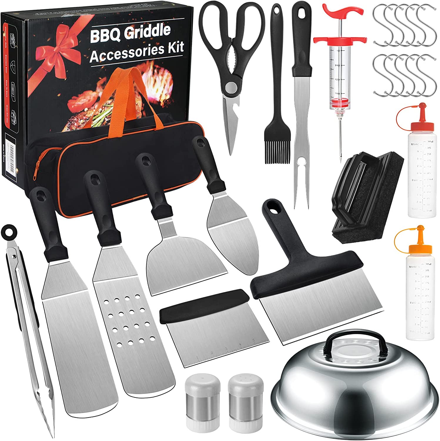 Griddle Accessories Kit 29 Pieces, for Outdoor BBQ with Meat Injector